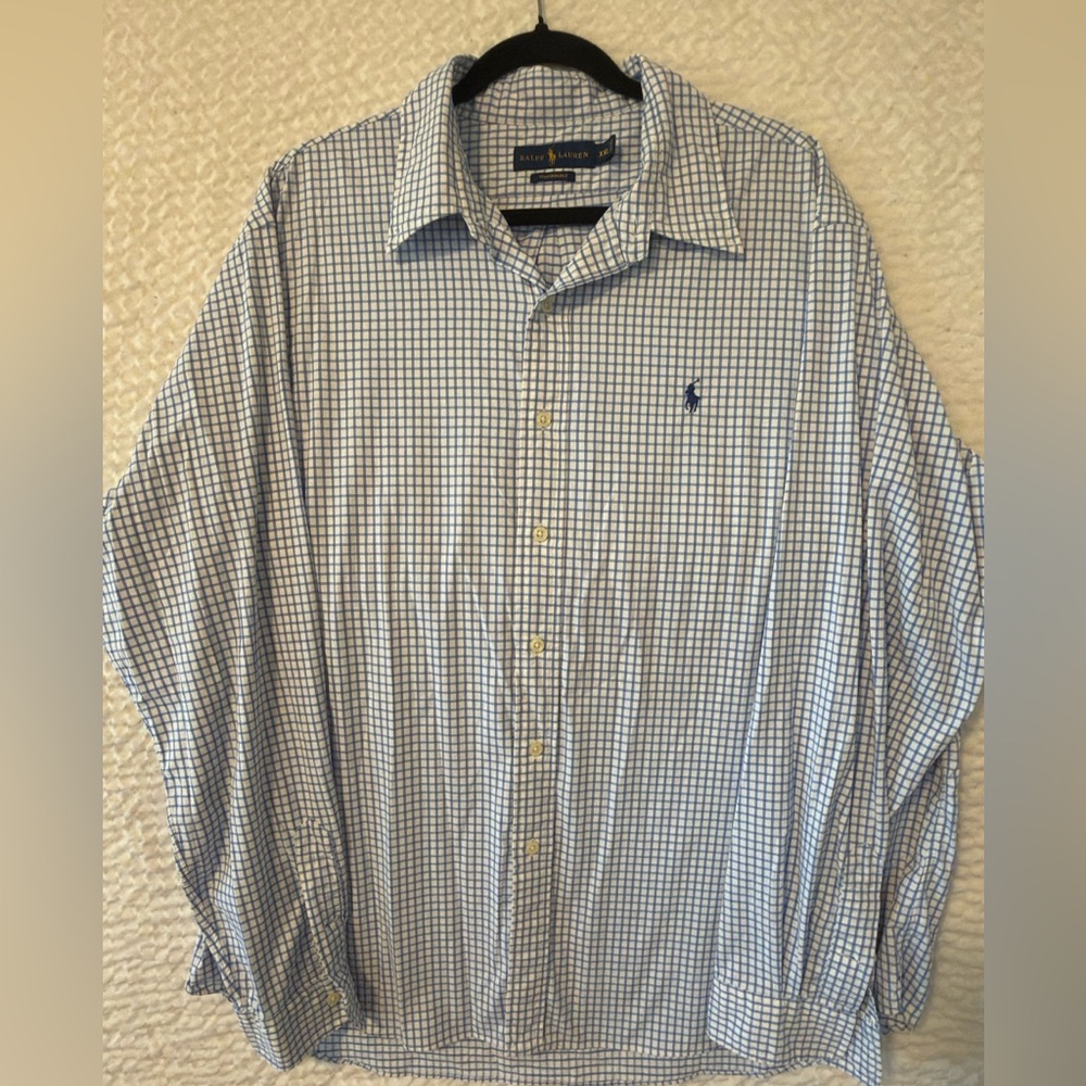 Ralph Lauren White and Blue Grid Button-Up long sleeves Shirt XXL